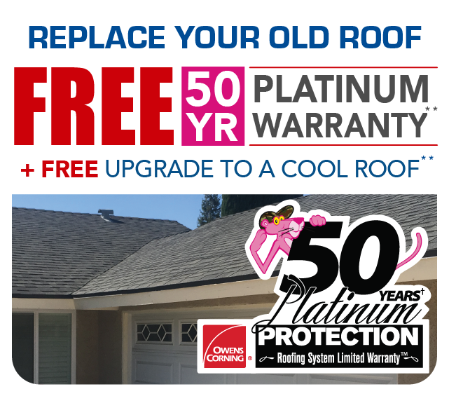 Replace your old roof and get free 50 year platnium warranty plust upgrade to a cool roof